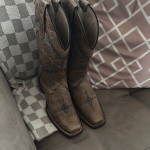 Corral Brown Cowboy Boots with Blue Aztec Accents